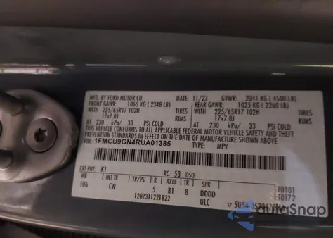 2024 Ford Escape Active z USA, uszkodzony, nr VIN 1FMCU9GN4RUA01385